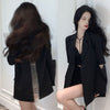 Women's Single-Breasted Synthetic Fiber Blend Notched Lapel Mid-Sleeve Solid Color Blazer Jacket for Sophisticated Style in Spring Fall