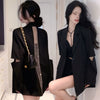 Women's Single-Breasted Synthetic Fiber Blend Notched Lapel Mid-Sleeve Solid Color Blazer Jacket for Sophisticated Style in Spring Fall