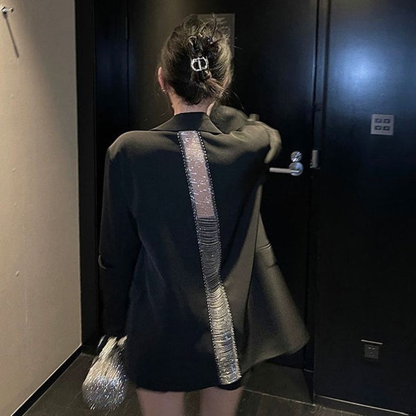 Women's Single-Breasted Synthetic Fiber Blend Notched Lapel Mid-Sleeve Solid Color Blazer Jacket for Sophisticated Style in Spring Fall