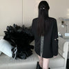 Women's Single-Breasted Synthetic Fiber Blend Notched Lapel Mid-Sleeve Solid Color Blazer Jacket for Sophisticated Style in Spring Fall