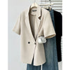 Women's Suit Fabric Blazer with Suit Collar Three-Quarter Sleeves Button Regular Mature Style for Black