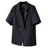 Women's Suit Fabric Blazer with Suit Collar Three-Quarter Sleeves Button Regular Mature Style for Black