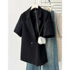 Women's Suit Fabric Blazer with Suit Collar Three-Quarter Sleeves Button Regular Mature Style for Black