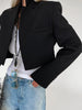 Women's Cotton Blend Solid Color Suit Collar Long Sleeve Casual Office Jacket for Fall Winter in Black
