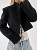 Women's Cotton Blend Solid Color Suit Collar Long Sleeve Casual Office Jacket for Fall Winter in Black