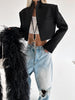 Women's Cotton Blend Solid Color Suit Collar Long Sleeve Casual Office Jacket for Fall Winter in Black
