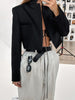 Women's Cotton Blend Solid Color Suit Collar Long Sleeve Casual Office Jacket for Fall Winter in Black