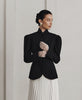 Women's Black Blazer, Stand Collar, Shaped Waist and Long Sleeves