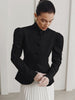 Women's Black Blazer, Stand Collar, Shaped Waist and Long Sleeves