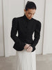 Women's Black Blazer, Stand Collar, Shaped Waist and Long Sleeves