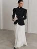 Women's Black Blazer, Stand Collar, Shaped Waist and Long Sleeves