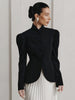 Women's Black Blazer, Stand Collar, Shaped Waist and Long Sleeves