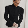 Women's Black Blazer, Stand Collar, Shaped Waist and Long Sleeves