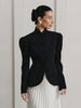 Women's Black Blazer, Stand Collar, Shaped Waist and Long Sleeves