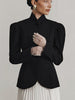 Women's Black Blazer, Stand Collar, Shaped Waist and Long Sleeves