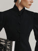 Women's Black Blazer, Stand Collar, Shaped Waist and Long Sleeves