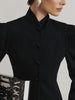 Women's Black Blazer, Stand Collar, Shaped Waist and Long Sleeves
