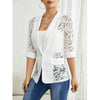 Women's Elegant Polyester Solid Color Suit Collar One Button Three-Quarter Sleeve Lace Blazer for Office Work in White Black