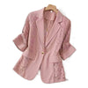 Women's Elegant Polyester Solid Color Suit Collar One Button Three-Quarter Sleeve Lace Blazer for Office Work in White Black