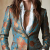 Women's Notched Lapel Long Sleeve Blazer Jacket with Regular Pattern in European and American Style for Elegant Everyday Wear