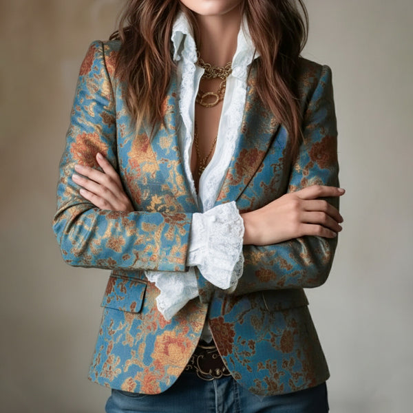 Women's Notched Lapel Long Sleeve Blazer Jacket with Regular Pattern in European and American Style for Elegant Everyday Wear