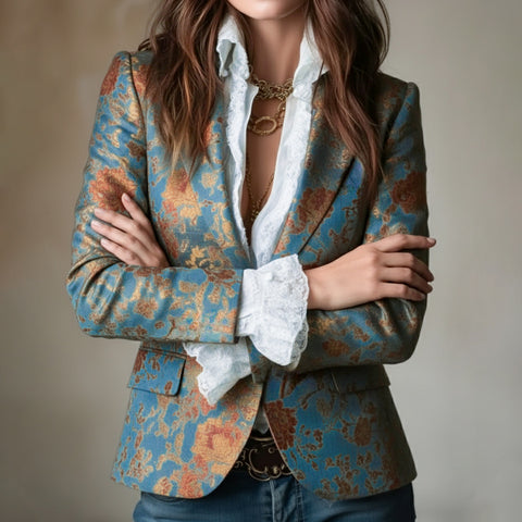 Women's Notched Lapel Long Sleeve Blazer Jacket with Regular Pattern in European and American Style for Elegant Everyday Wear