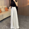 Women's Loose Fit Solid Color Polyester Casual Wide Leg Pants for Spring Summer in Black Grey