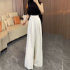 Women's Loose Fit Solid Color Polyester Casual Wide Leg Pants for Spring Summer in Black Grey