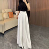 Women's Loose Fit Solid Color Polyester Casual Wide Leg Pants for Spring Summer in Black Grey