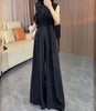 Women's Loose Fit Solid Color Polyester Casual Wide Leg Pants for Spring Summer in Black Grey