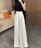 Women's Loose Fit Solid Color Polyester Casual Wide Leg Pants for Spring Summer in Black Grey