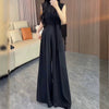 Women's Loose Fit Solid Color Polyester Casual Wide Leg Pants for Spring Summer in Black Grey