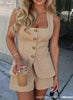 Women's Sleeveless Spandex Solid Color European Style Casual Jacket for Spring Summer in Ivory Pink Khaki Black