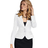Women's Polyester Solid Color Suit Collar Two Button Long Sleeve Blazer with Buttons for Office Style in Black