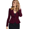 Women's Polyester Solid Color Suit Collar Two Button Long Sleeve Blazer with Buttons for Office Style in Black