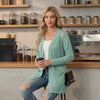 Women's Casual Knitted Floral Half Open Collar Long Sleeve Open Front Cardigan with Splicing for Daily Wear in Black White