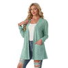 Women's Casual Knitted Floral Half Open Collar Long Sleeve Open Front Cardigan with Splicing for Daily Wear in Black White