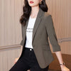 Women's Polyester Solid Color Suit Collar Three-Quarter Sleeve One Button Academy Style Blazer for Casual in Blue Black White Brown