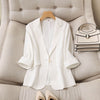 Women's Polyester Solid Color Suit Collar Three-Quarter Sleeve One Button Academy Style Blazer for Casual in Blue Black White Brown