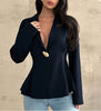 Women's Polyester Solid Color Collar Long Sleeve One Button Waist-Cinching Cardigan for Office in Black Brown