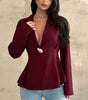Women's Polyester Solid Color Collar Long Sleeve One Button Waist-Cinching Cardigan for Office in Black Brown