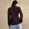 Women's Polyester Solid Color Collar Long Sleeve One Button Waist-Cinching Cardigan for Office in Black Brown
