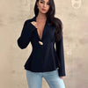 Women's Polyester Solid Color Collar Long Sleeve One Button Waist-Cinching Cardigan for Office in Black Brown