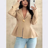 Women's Polyester Solid Color Collar Long Sleeve One Button Waist-Cinching Cardigan for Office in Black Brown