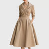Women's Fit-and-Flare Dress, Foldover Collar, Long Sleeves and Full Skirt