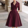 Women's Fit-and-Flare Dress, Foldover Collar, Long Sleeves and Full Skirt