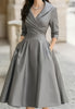 Women's Fit-and-Flare Dress, Foldover Collar, Long Sleeves and Full Skirt