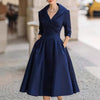 Women's Fit-and-Flare Dress, Foldover Collar, Long Sleeves and Full Skirt
