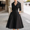 Women's Fit-and-Flare Dress, Foldover Collar, Long Sleeves and Full Skirt