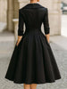 Women's Fit-and-Flare Dress, Foldover Collar, Long Sleeves and Full Skirt